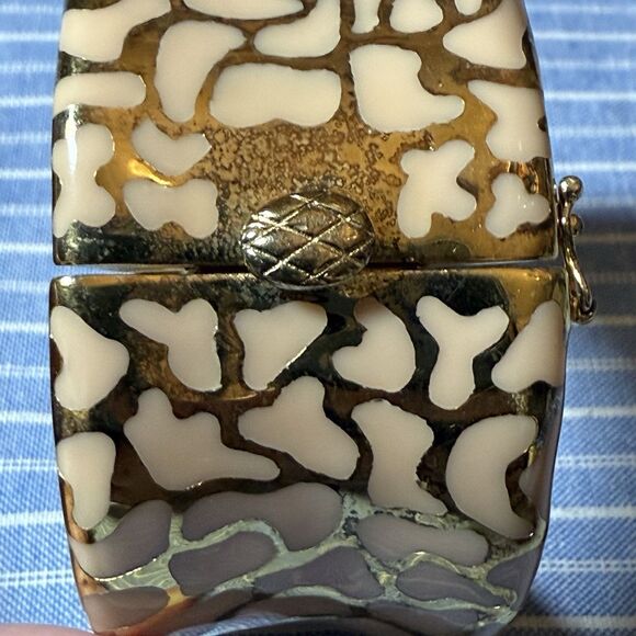 RARE Vintage Angélique de Paris Ivory Resin & Gold over Sterling Hinged‎ Cuff - Picture 2 of 9